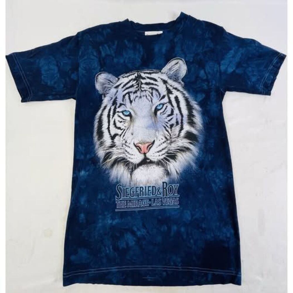 VTG Siegfried and Roy Blue TheMirage Las Vegas White Tiger T-Shirt (Small) Y2K